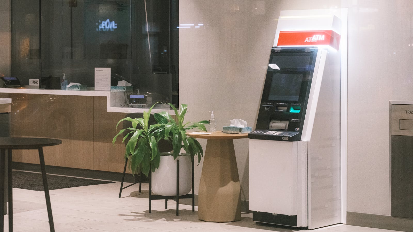 Teller line and lobby of a Northeast Florida bank branch — financial institution cleaning by System4 of North Florida